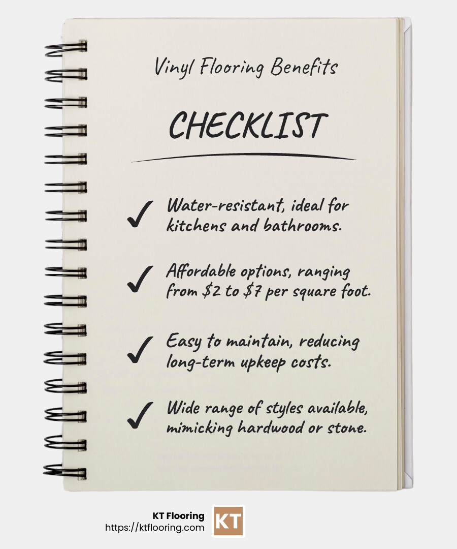 Vinyl flooring benefits - flooring consultation NH infographic checklist-notebook