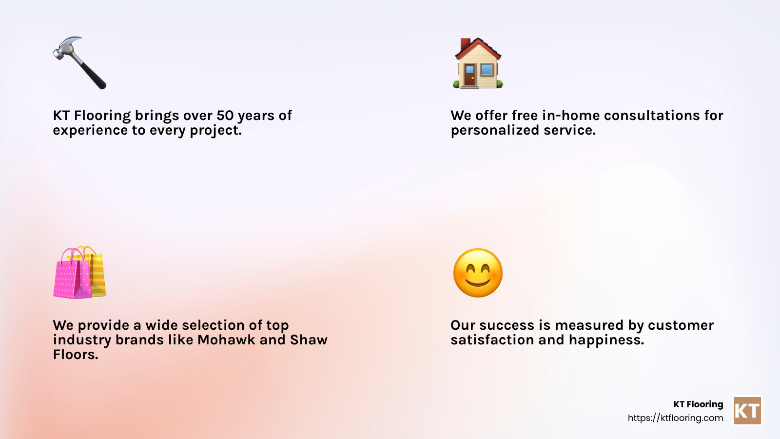 KT Flooring - Quality Service and Customer Satisfaction - flooring consultation NH infographic 4_facts_emoji_light-gradient