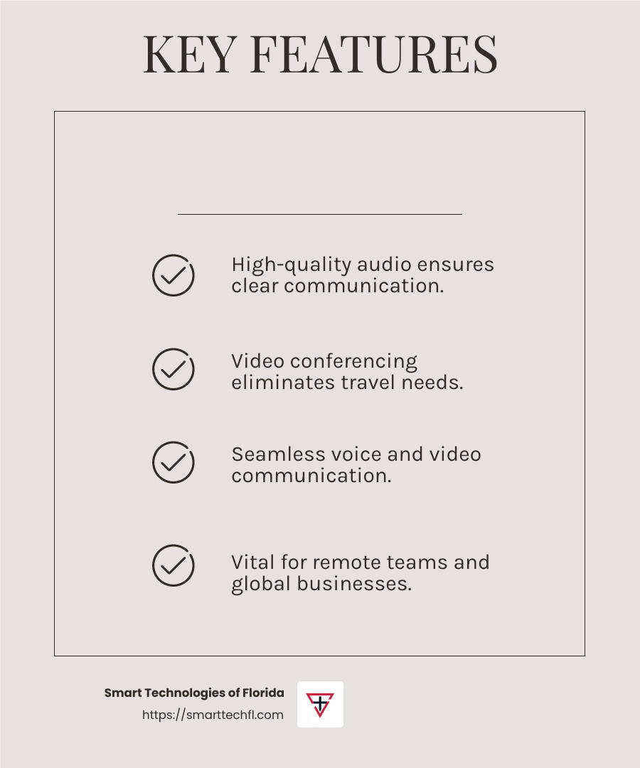 High-quality audio and video are top priorities for enterprises. - unified communications solutions infographic checklist-light-beige
