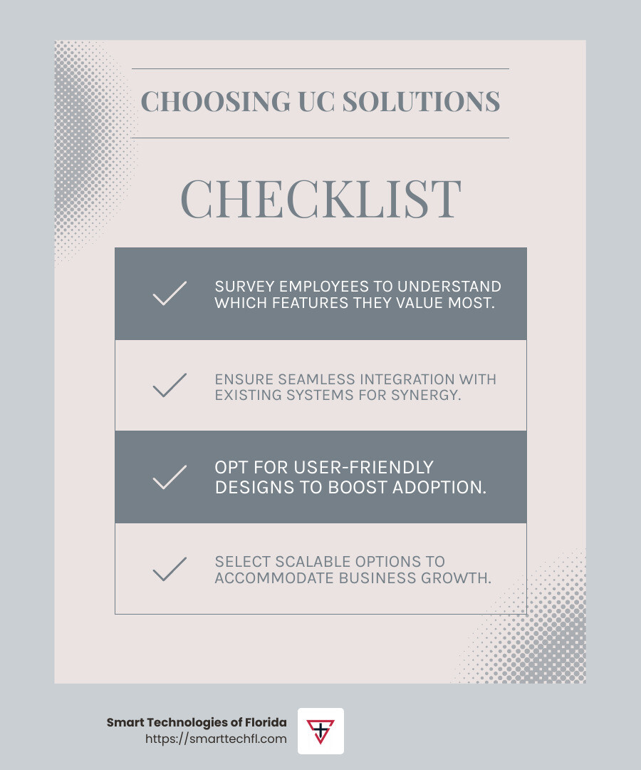 Cost Reduction Through Unified Systems - unified communications solutions infographic checklist-light-blue-grey