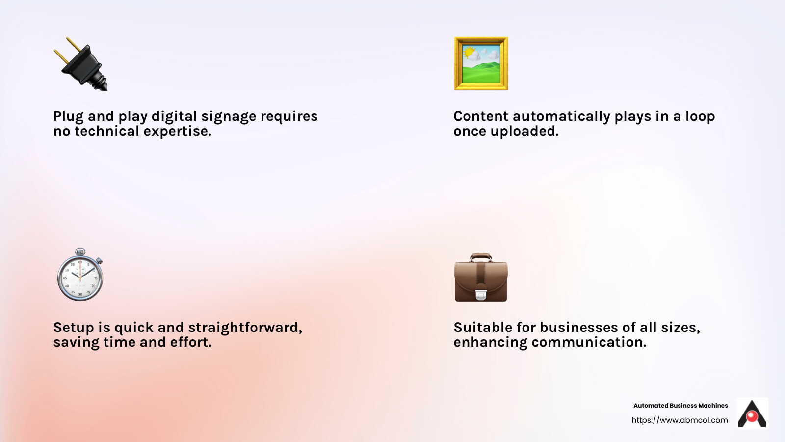Plug and Play Digital Signage Ease of Use - Plug and play digital signage infographic 4_facts_emoji_light-gradient