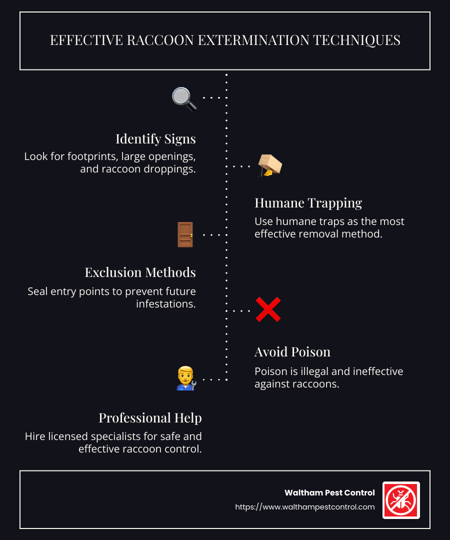 Guide to Effective Raccoon Extermination Techniques - raccoon exterminator infographic infographic-line-5-steps-dark