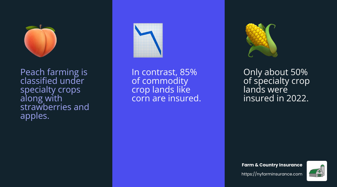 Specialty Crops Insurance Coverage - Peach Farm Insurance infographic 3_facts_emoji_blue