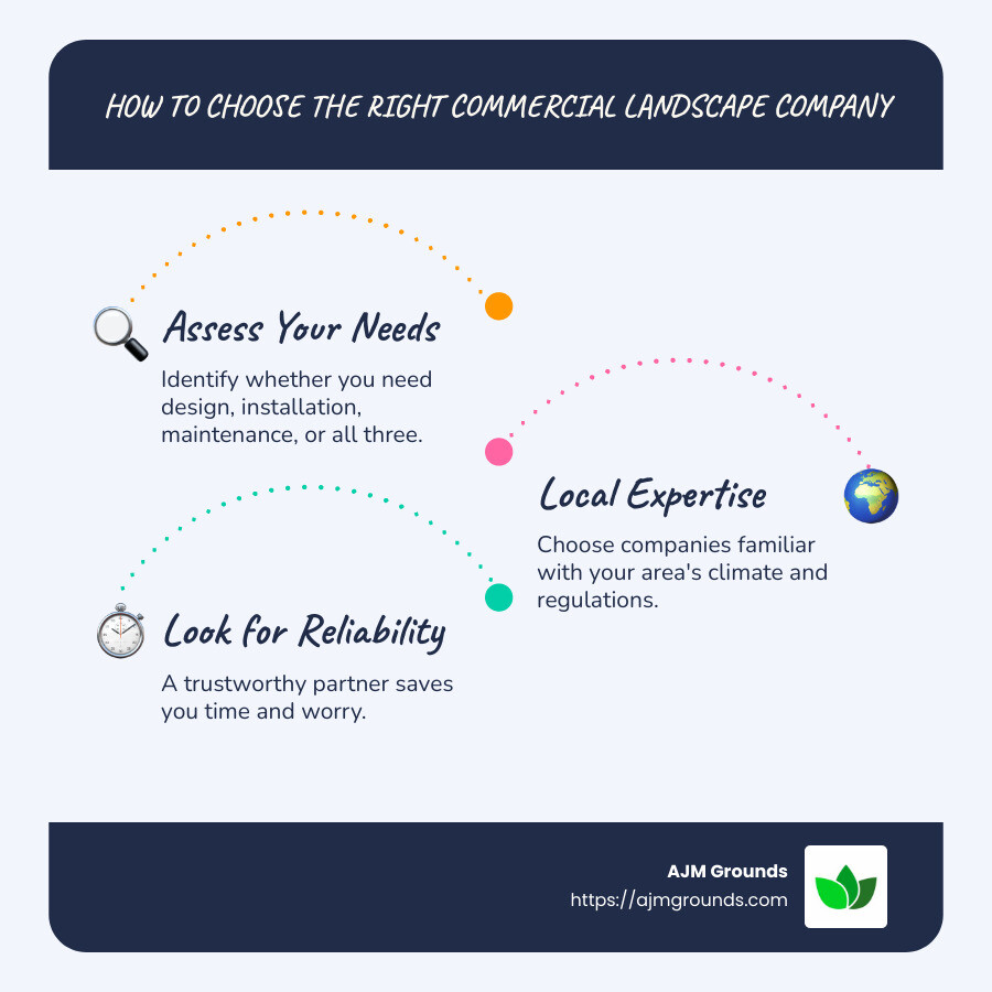 Simple guide for choosing commercial landscape companies - commercial landscape companies near me infographic infographic-line-3-steps-blues-accent_colors