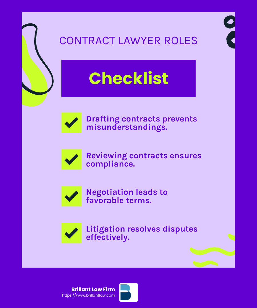 A business contract lawyer ensures your agreements are solid and enforceable. - Business contract lawyer California infographic checklist-fun-neon
