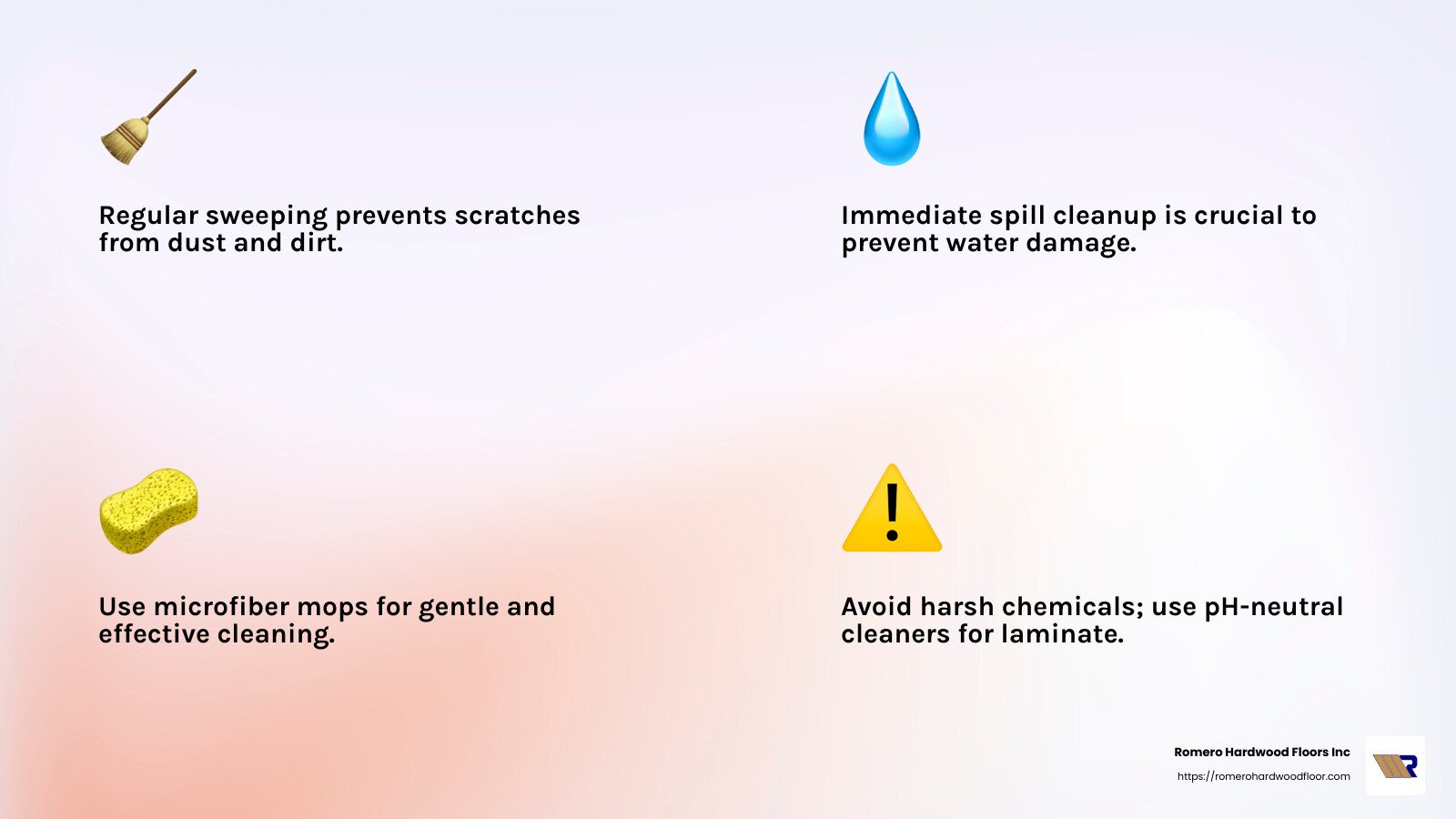 Effective cleaning methods for laminate flooring - Laminate floor cleaning services infographic 4_facts_emoji_light-gradient