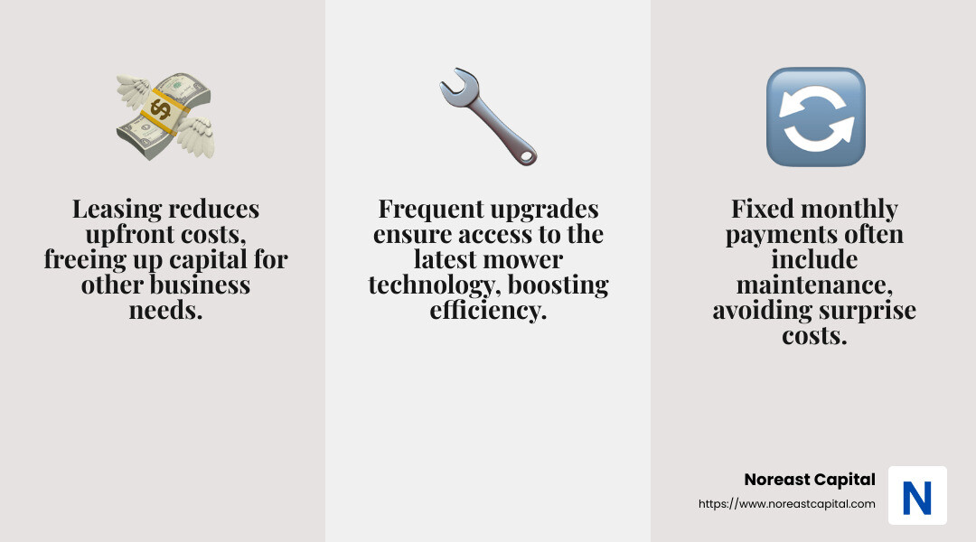 Benefits of leasing - leasing commercial lawn mowers infographic 3_facts_emoji_grey
