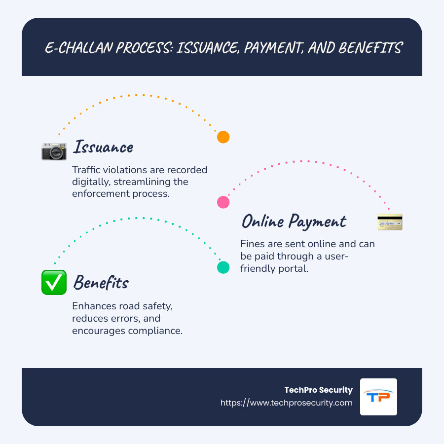 Overview of e-challan process: Issuance, Payment and Benefits - e challan digital traffic transport enforcement solution infographic infographic-line-3-steps-blues-accent_colors