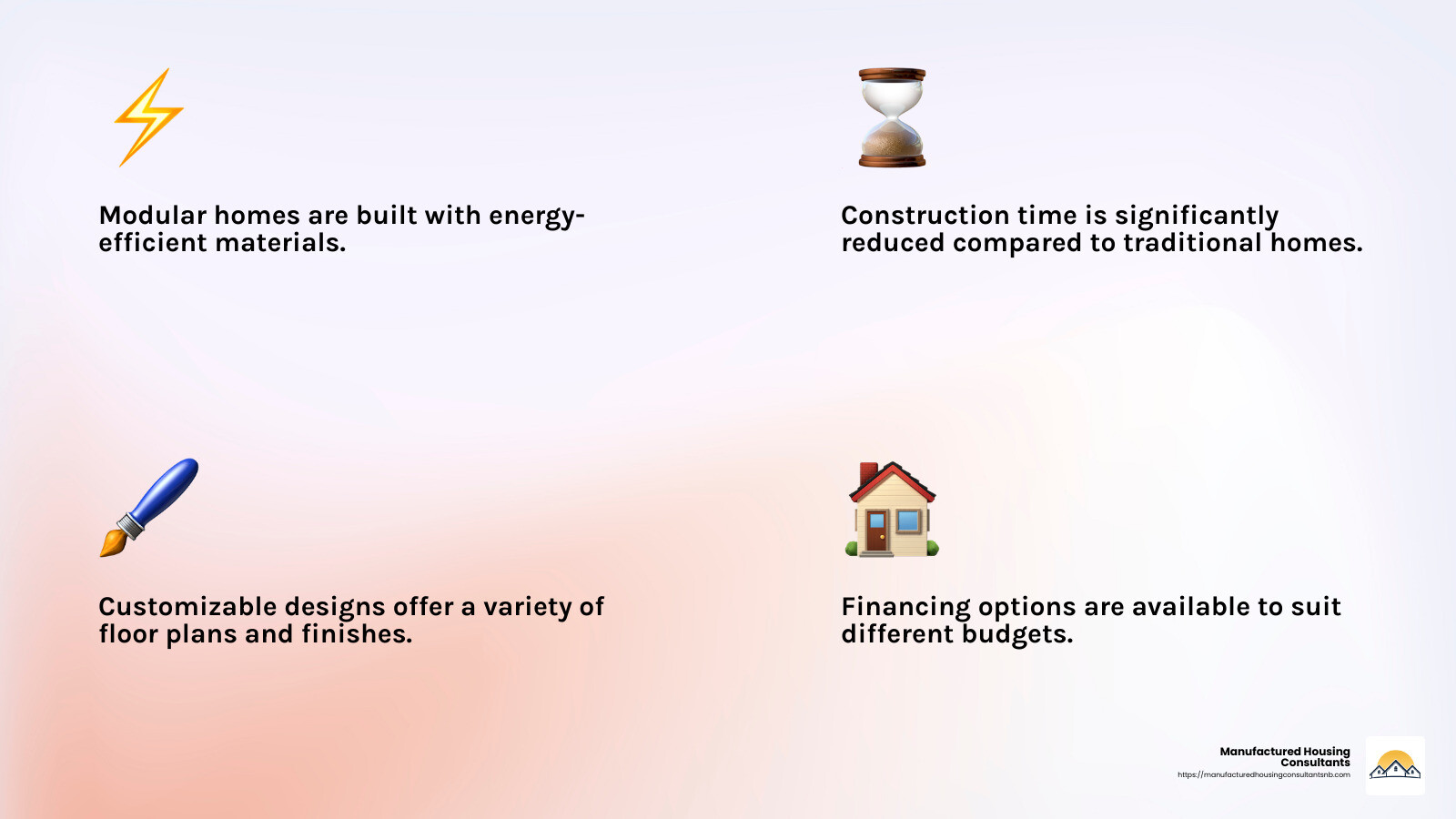 Energy Efficiency and Quick Installation of Modular Homes - repossessed mobile homes infographic 4_facts_emoji_light-gradient