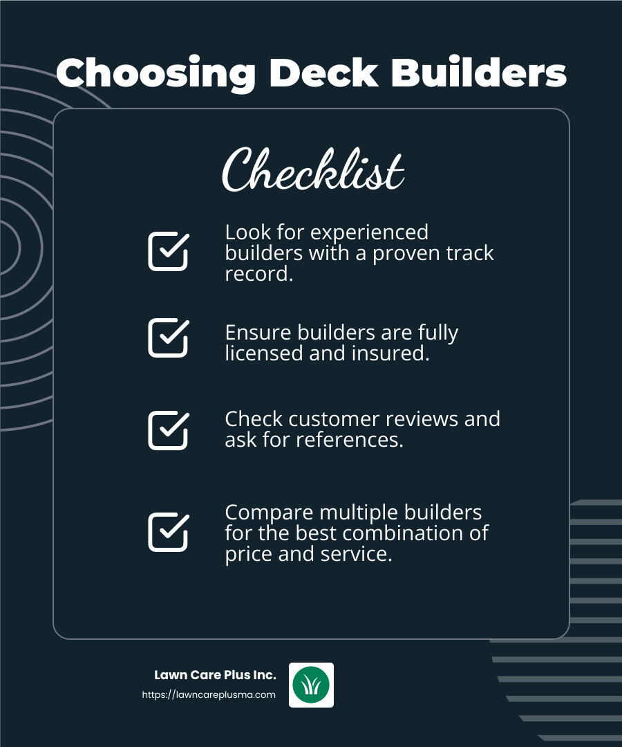 Customer reviews and testimonials can provide valuable insights. - outdoor deck builders infographic checklist-dark-blue