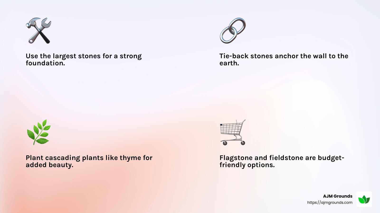 Building with natural stone retaining walls can be a rewarding DIY project that improves your landscape's beauty and functionality. - Natural stone retaining walls infographic 4_facts_emoji_light-gradient