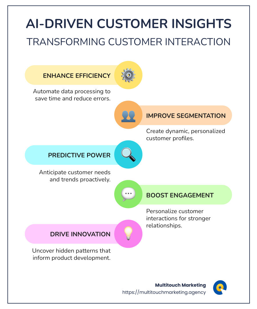 Brief guide to AI-driven customer insights: from automation to innovation - AI-driven customer insights infographic infographic-line-5-steps-colors