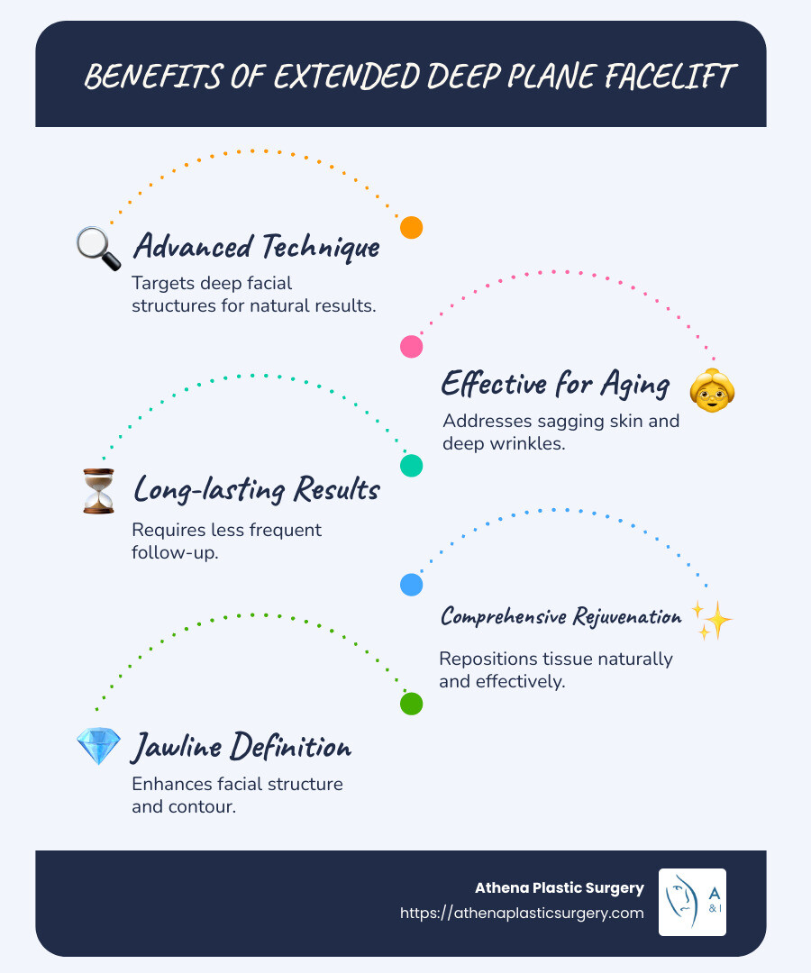 Beyond the Surface: Understanding the Extended Deep Plane Facelift 1 Detailed infographic explaining benefits and procedure of extended deep plane facelift - extended deep plane facelift infographic infographic-line-5-steps-blues-accent_colors