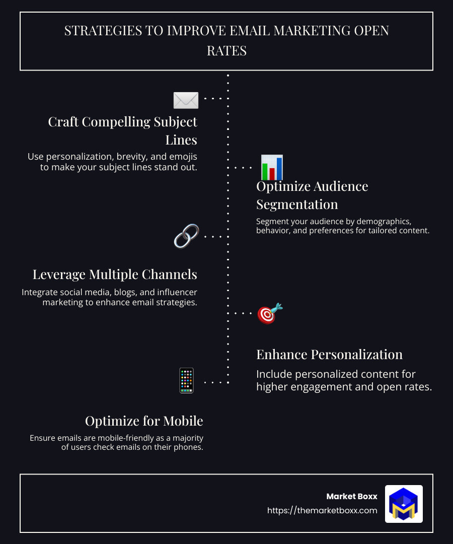 Infographic on improving email open rates through strategy - Email marketing open rates infographic infographic-line-5-steps-dark