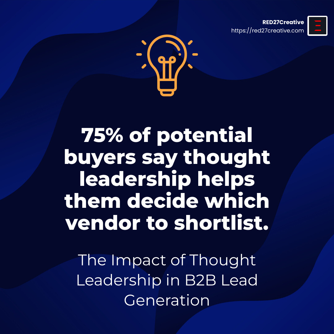 LinkedIn Lead Generation: Services That Make a Difference • b2b linkedin lead generation service • RED27Creative Thought leadership stat - b2b linkedin lead generation service infographic simple-stat-lightbulb