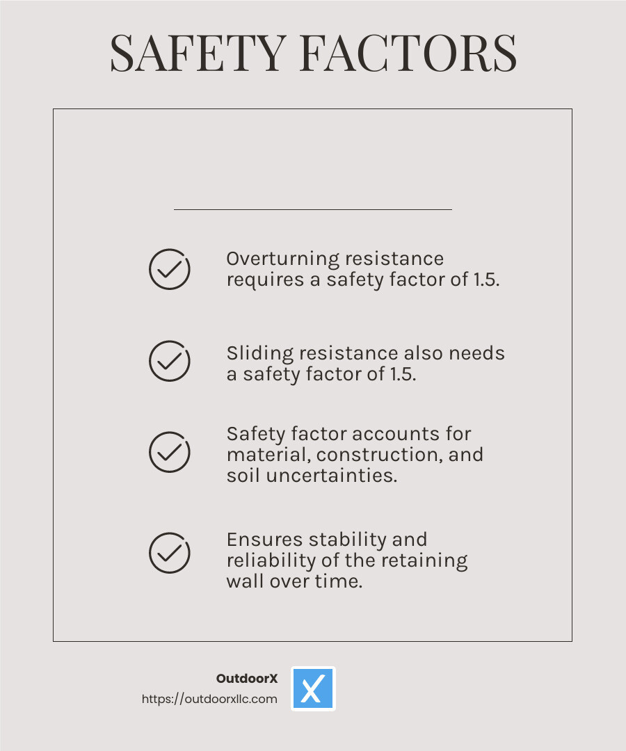 Safety factor importance in retaining walls - Retaining wall concrete design infographic checklist-light-beige