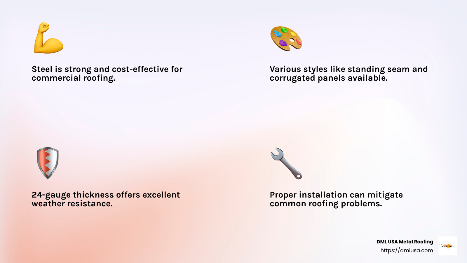 Durability and Cost-Effectiveness of Steel Roofing - commercial metal roofing infographic 4_facts_emoji_light-gradient