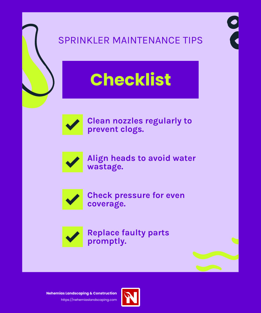 Quote about the importance of regular sprinkler maintenance - sprinkler repair infographic checklist-fun-neon
