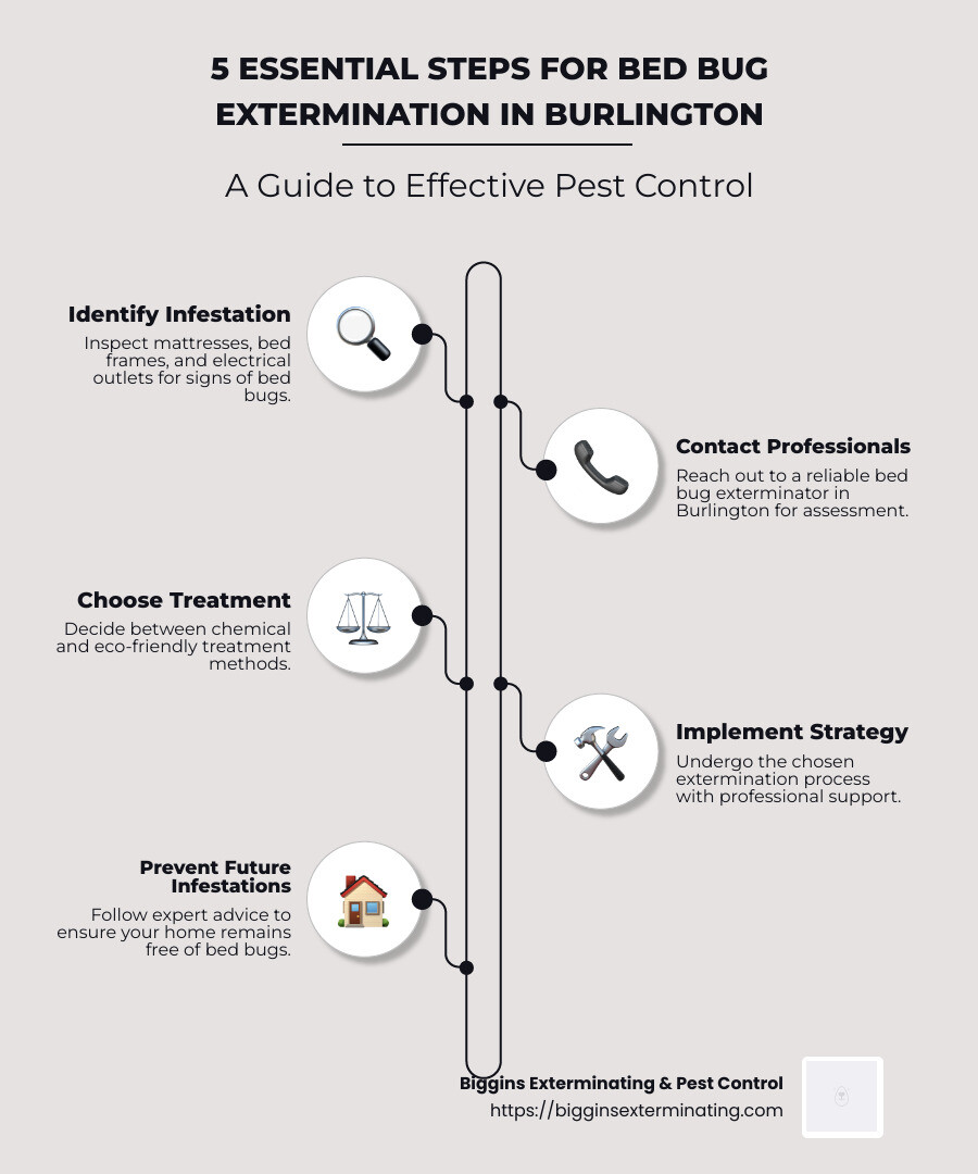 Burlington bed bug infestation breakdown infographic - Bed bug exterminator Burlington infographic infographic-line-5-steps-neat_beige