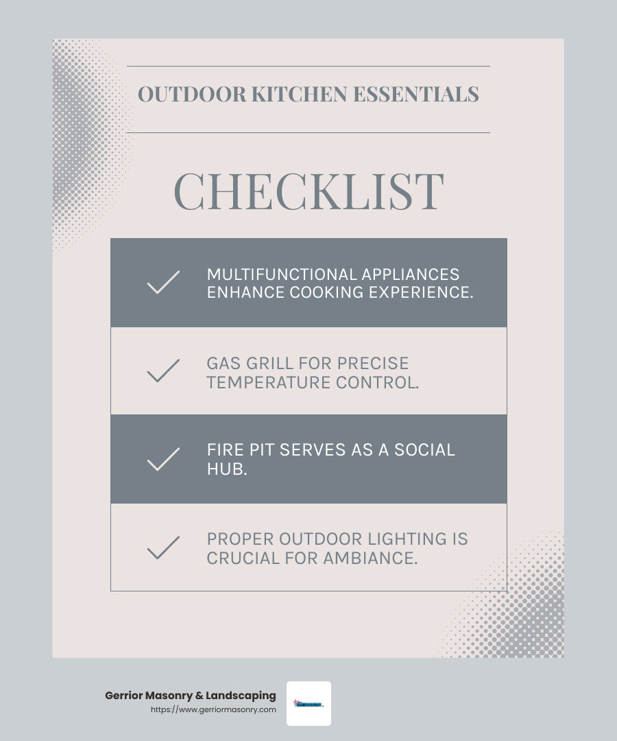 Outdoor lighting for ambiance and safety - outdoor kitchen patio infographic checklist-light-blue-grey