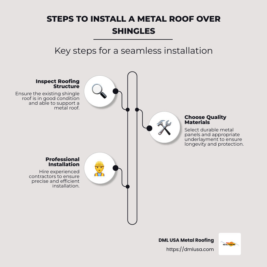 Steps to Install a Metal Roof Over Shingles - metal roof over shingle roof infographic infographic-line-3-steps-neat_beige