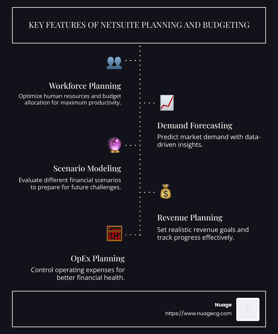 NetSuite Budget and Planning Tool Key Features - netsuite budget and planning tool infographic infographic-line-5-steps-dark