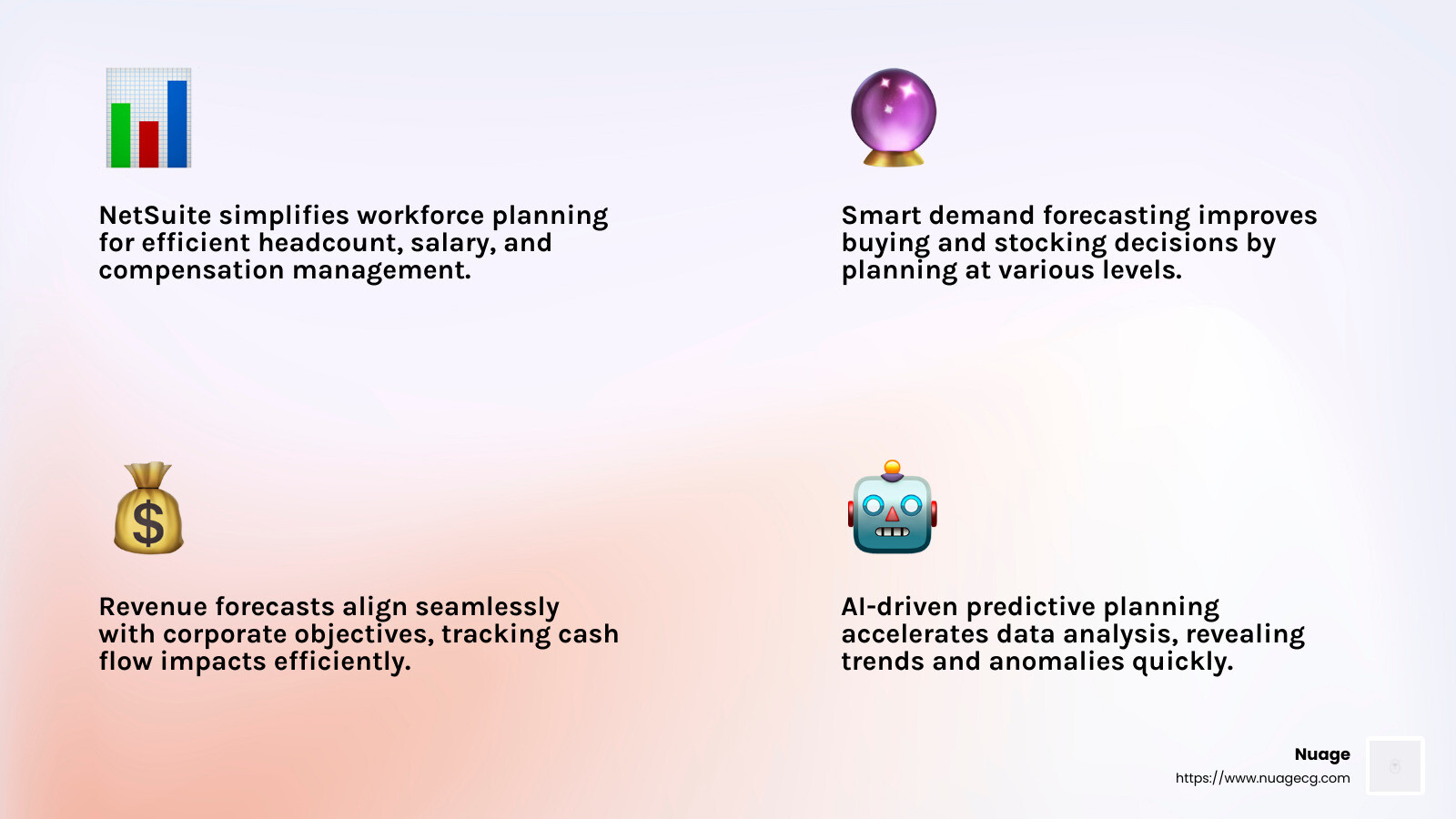 Quote: "NetSuite automates and aligns critical financial tasks, eliminating inefficiencies and errors."  - netsuite budget and planning tool infographic 4_facts_emoji_light-gradient