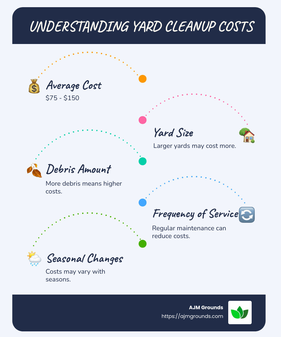 The Cost of Yard Cleanups: A How-To Guide Infographic showing typical yard cleanup costs and factors - yard cleanups infographic infographic-line-5-steps-blues-accent_colors