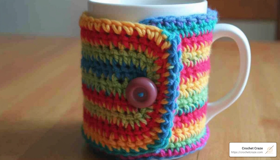 Colorful crochet mug cozy - Creative crochet projects