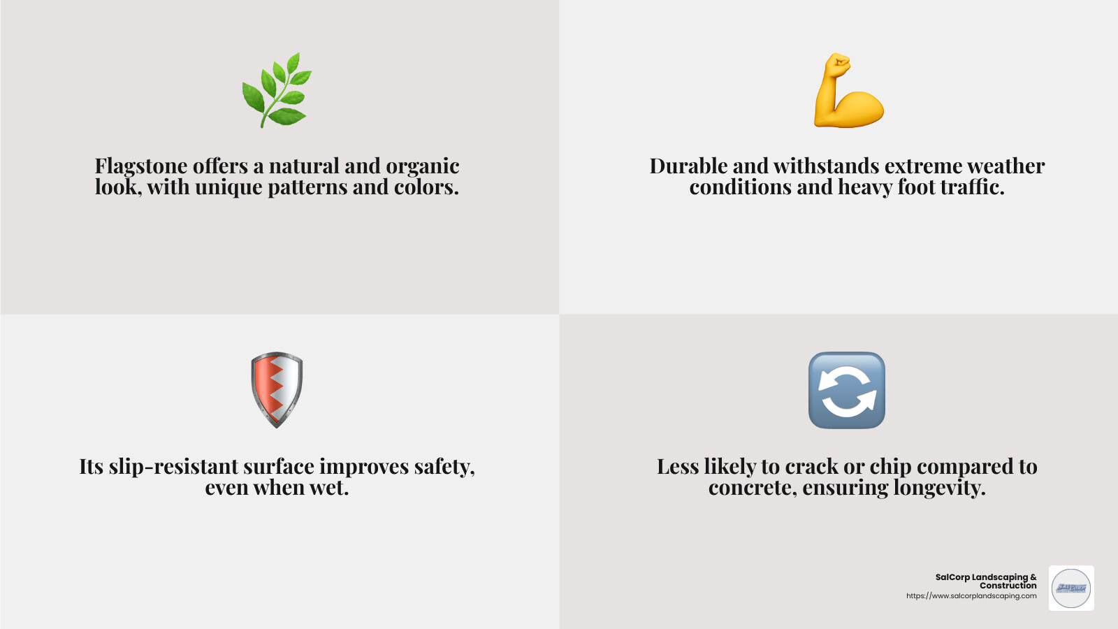 Flagstone durability infographic - flagstone patio installers near me infographic 4_facts_emoji_grey