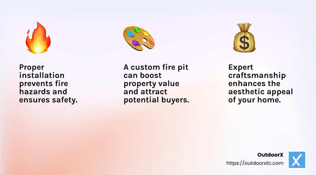 The addition of a custom fire pit can increase your home's value and appeal to potential buyers. - Custom Outdoor Fire Pit Installers infographic 3_facts_emoji_light-gradient