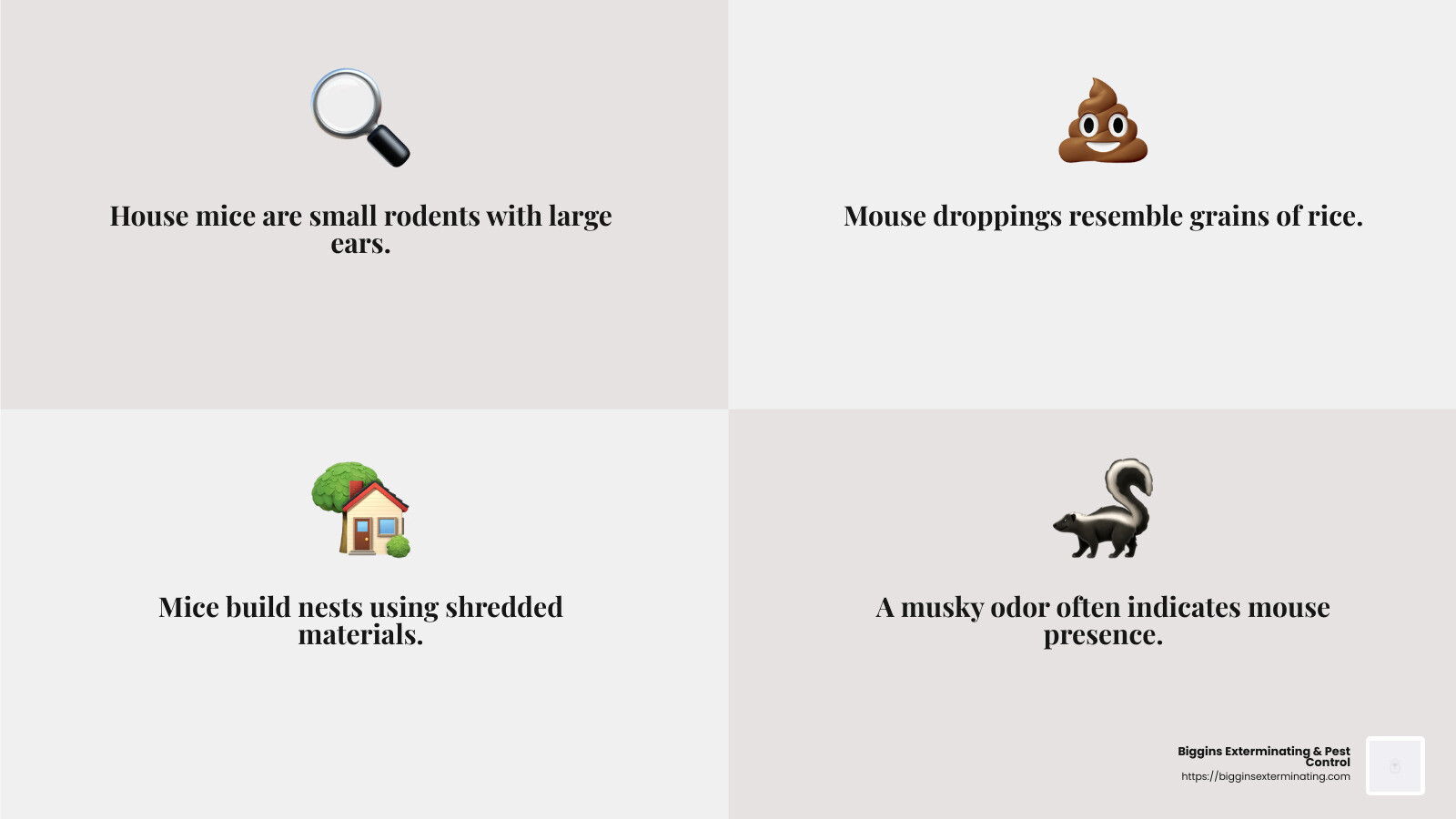 Musky Odor from Mice Infestation - house mice control infographic 4_facts_emoji_grey