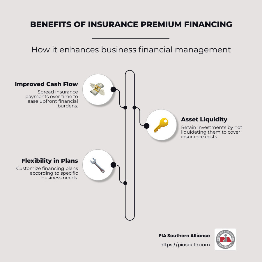 81c3d830ff9ffb79d1077d7d4cae4fd410feef94 Detailed Guide to Insurance Premium Financing Options Explore insurance premium financing options to boost cash flow, retain assets, and mitigate risks. Unlock strategic benefits today! Infographic about Benefits of Insurance Premium Financing for Businesses - insurance premium financing infographic infographic-line-3-steps-neat_beige
