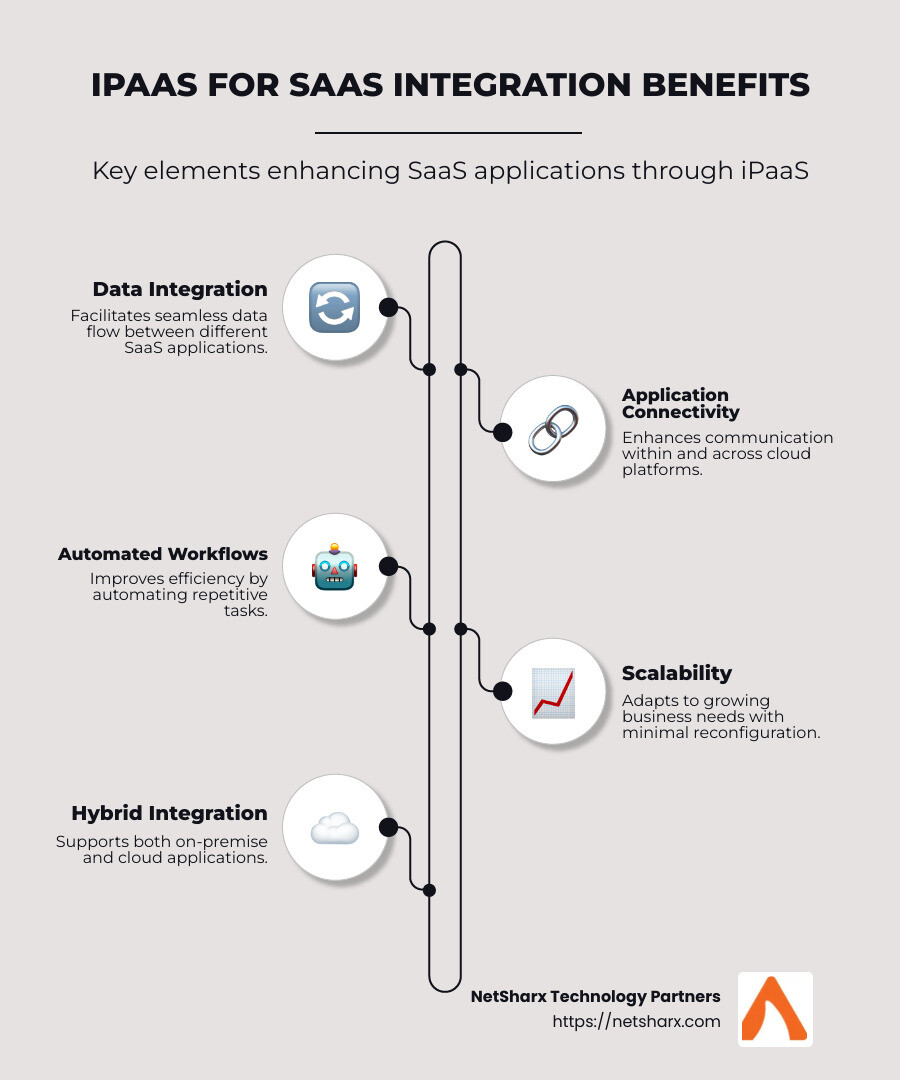 Key elements of iPaaS for SaaS integration - ipaas for saas infographic infographic-line-5-steps-neat_beige