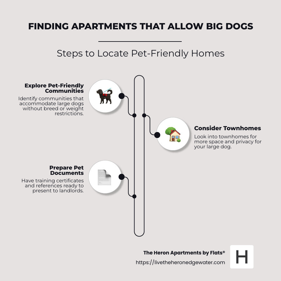 Infographic showing cities with pet-friendly apartment availability and policies - apartments that allow big dogs infographic infographic-line-3-steps-neat_beige