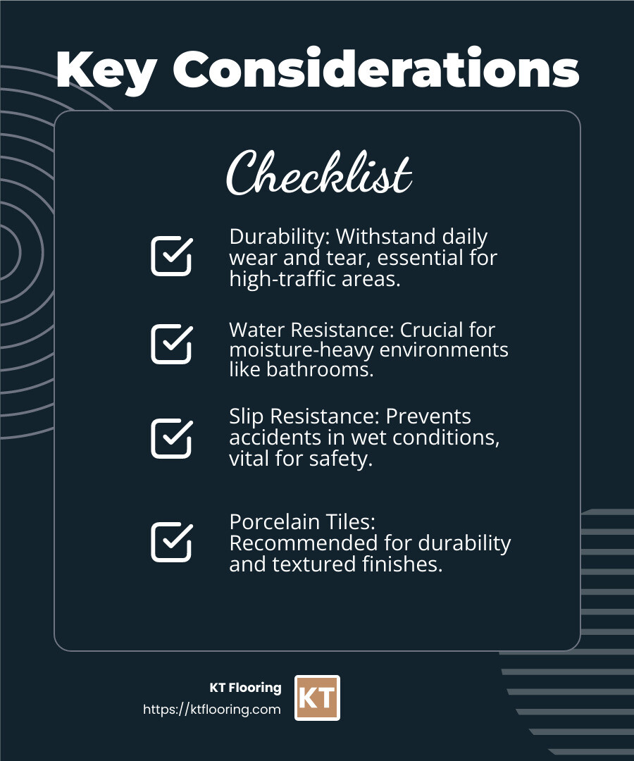 Slip-resistant paint products and accessories! - Non-slip bathroom flooring infographic checklist-dark-blue