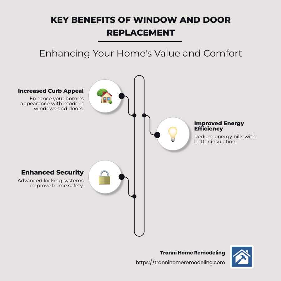 Key Benefits of Window and Door Replacement - window and door replacement company infographic infographic-line-3-steps-neat_beige