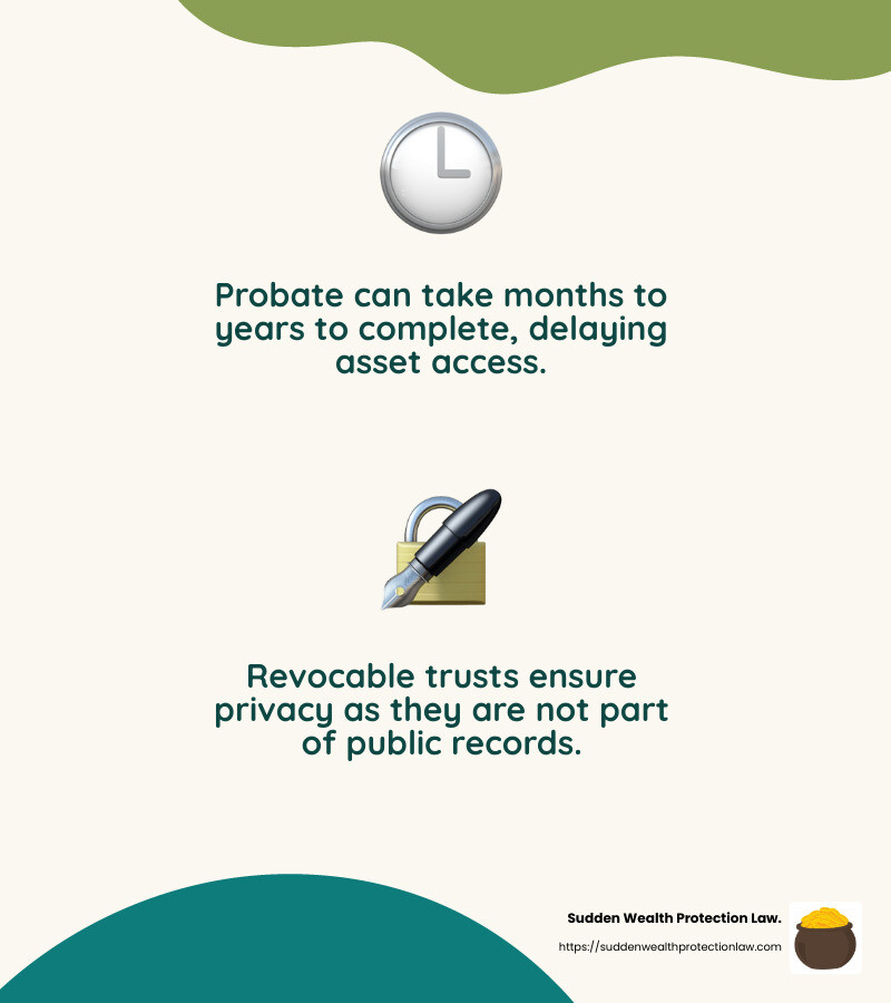 Probate Process Avoidance - revocable trust vs irrevocable trust infographic 2_facts_emoji_nature