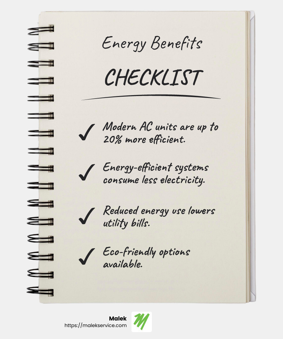 Energy savings infographic - AC replacement College Station TX infographic checklist-notebook
