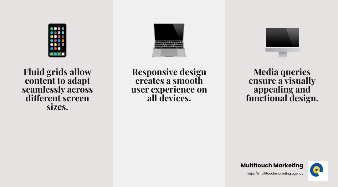 Fluid grids offer flexibility, allowing content to adapt seamlessly across different screen sizes. - responsive web design breakpoints infographic 3_facts_emoji_grey