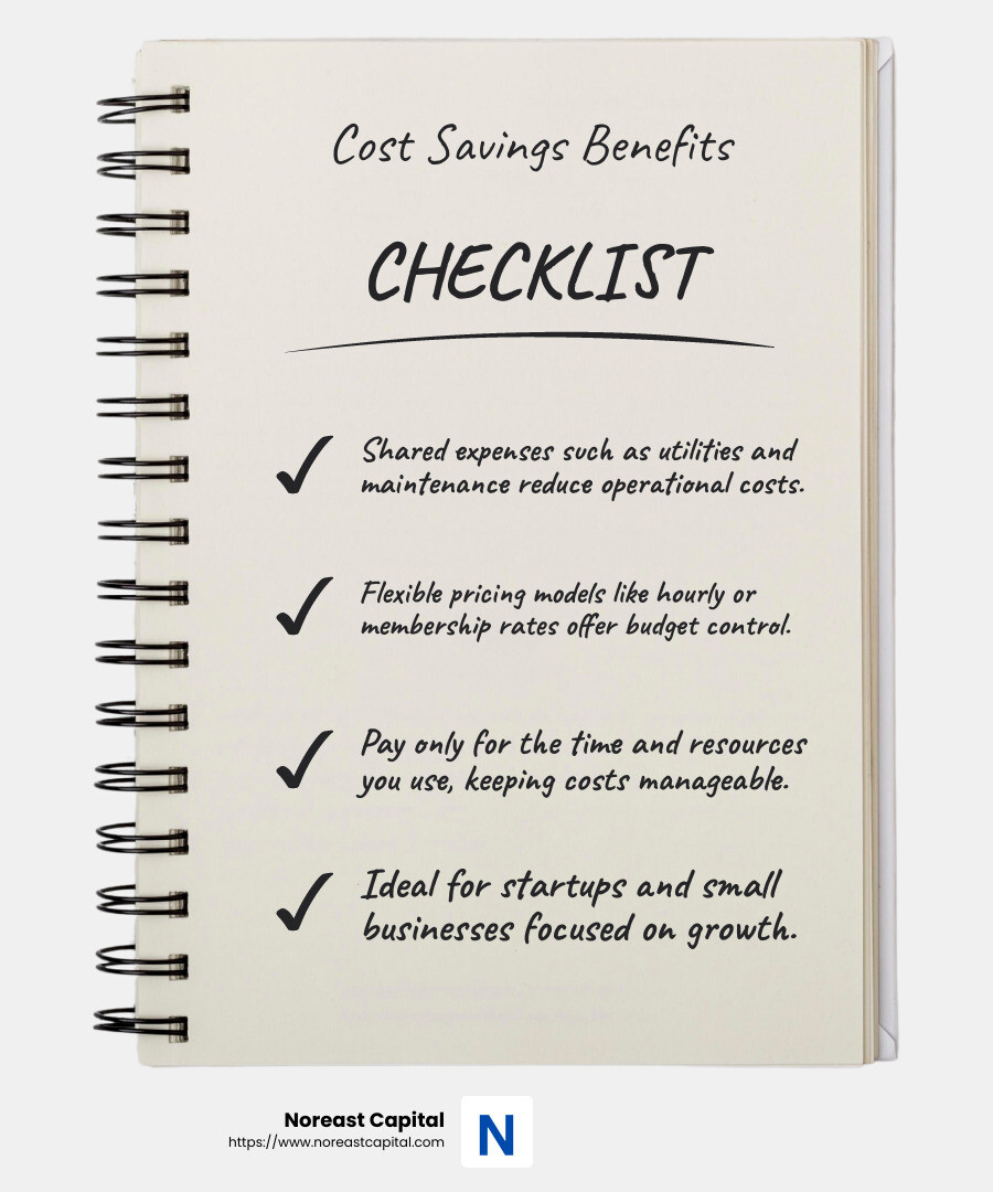 Cost Savings - kitchen space rental infographic checklist-notebook