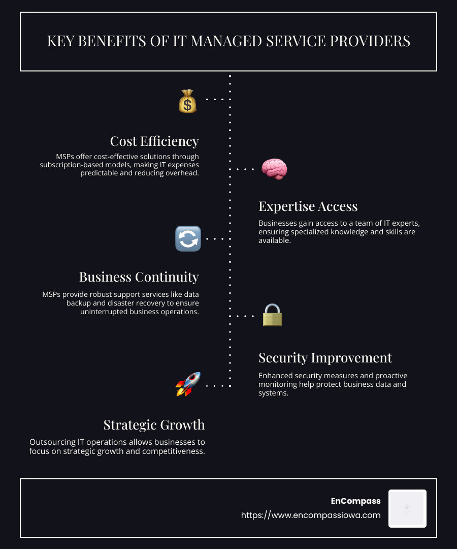 Overview of IT Managed Service Providers - key benefits and services they provide for strategic business growth - it managed service providers infographic infographic-line-5-steps-dark