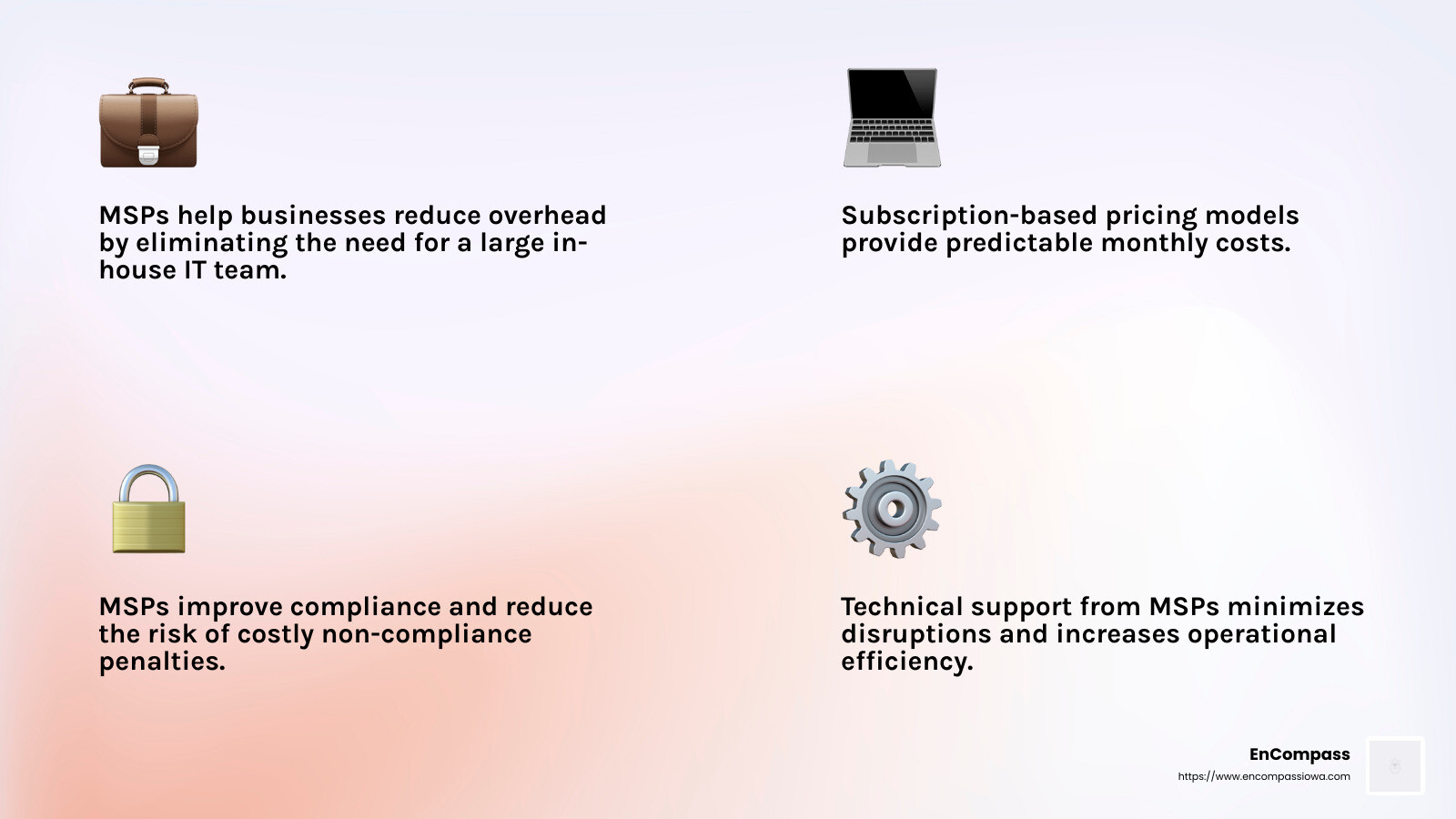 MSPs help businesses save on IT costs by providing predictable, subscription-based pricing. - it managed service providers infographic 4_facts_emoji_light-gradient