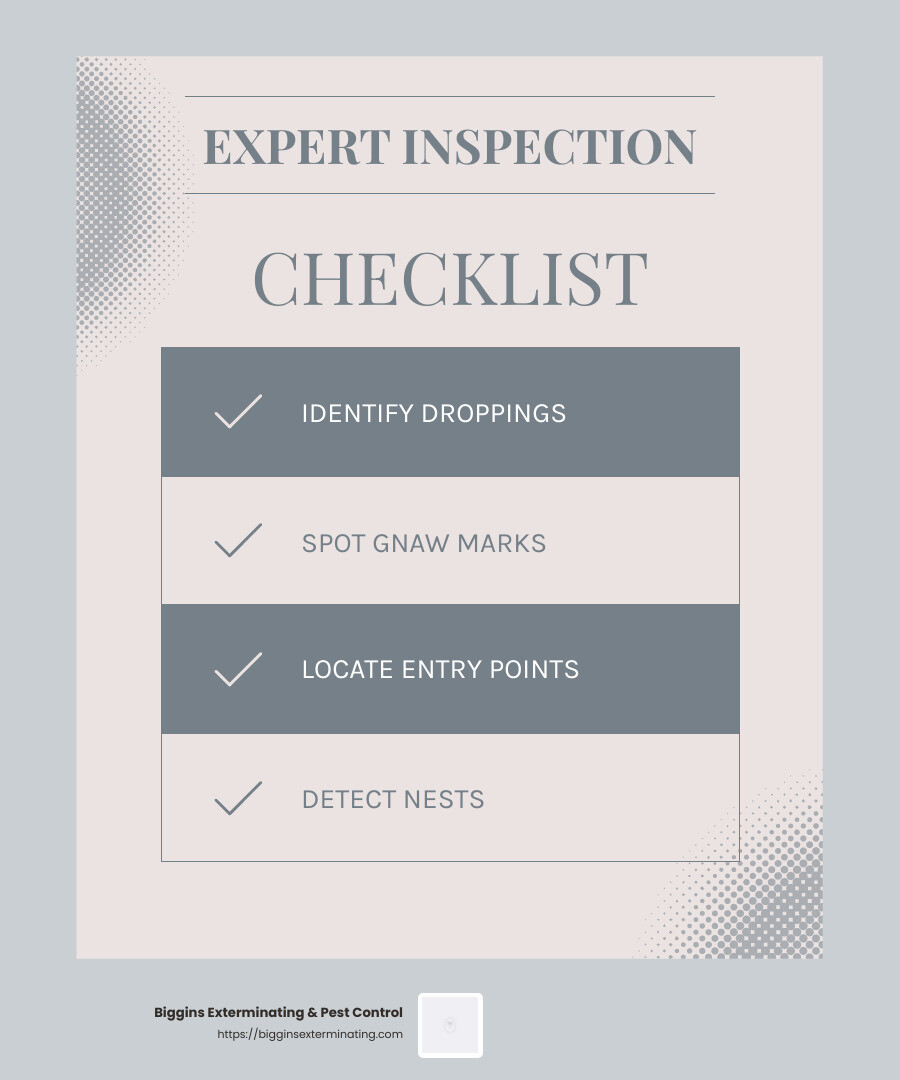 Expert assessment ensures accurate identification of infestation signs. - rat experts near me infographic checklist-light-blue-grey