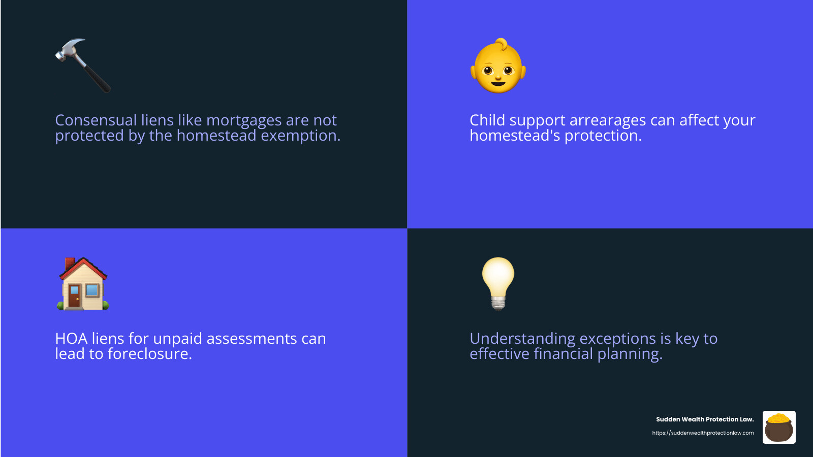 Important: HOA Liens - is arizona homestead exemption automatic infographic 4_facts_emoji_blue