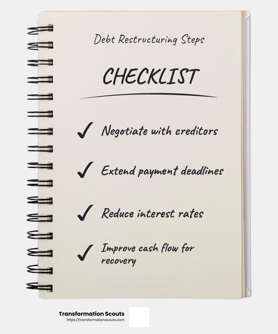Debt restructuring can be a lifesaver for companies in financial distress. - business restructuring advice infographic checklist-notebook Debt restructuring can be a lifesaver for companies in financial distress. - business restructuring advice infographic checklist-notebook