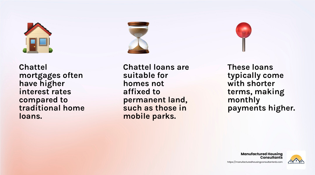 Chattel loans often carry higher interest rates than traditional mortgages - manufactured home financing companies infographic 3_facts_emoji_light-gradient