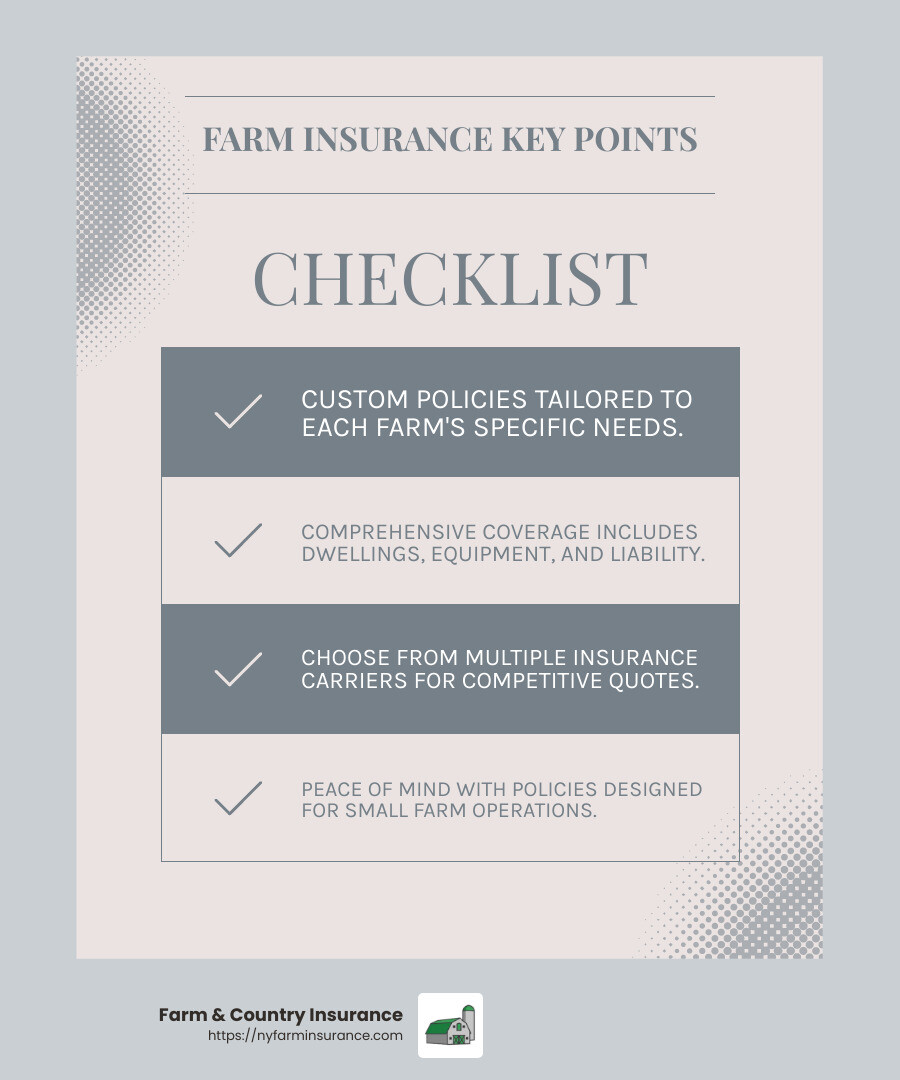 8c0c057e062763b8ccc32d59059c7915ac5c1d95 The Ultimate List of Small Farm Business Insurance Providers Discover the best small farm business insurance providers, coverage options, and cost factors to protect your farm effectively. Custom Farm Insurance Quote - small farm business insurance infographic checklist-light-blue-grey