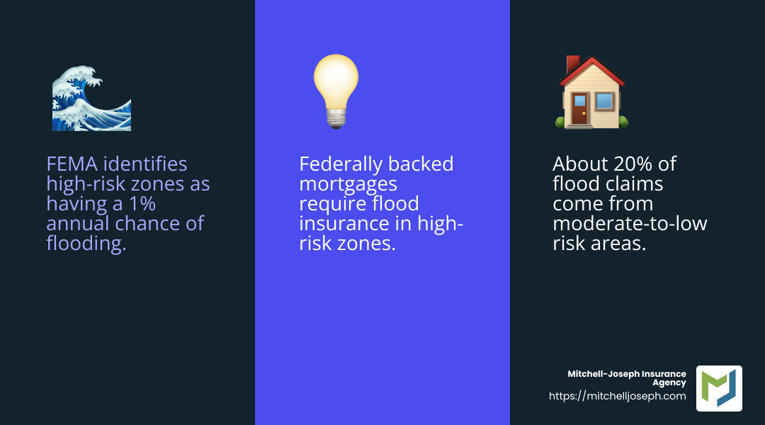 Flood insurance is crucial in high-risk zones - flood insurance faqs infographic 3_facts_emoji_blue