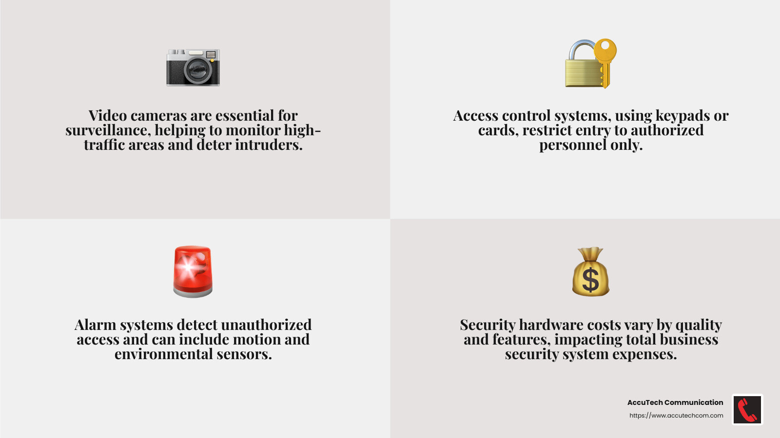 Security hardware can significantly impact business security systems cost - business security systems cost infographic 4_facts_emoji_grey